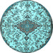 Round Machine Washable Persian Light Blue Traditional Rug, wshtr4056lblu