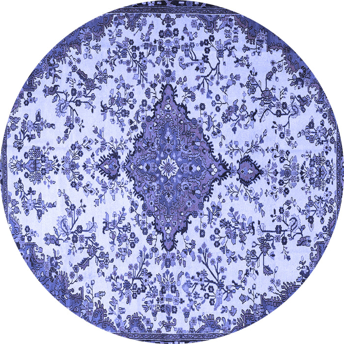Round Machine Washable Persian Blue Traditional Rug, wshtr4056blu