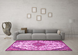 Machine Washable Persian Pink Traditional Rug in a Living Room, wshtr4056pnk