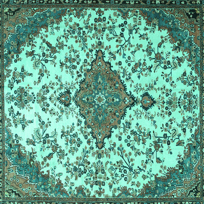 Square Machine Washable Persian Turquoise Traditional Area Rugs, wshtr4056turq
