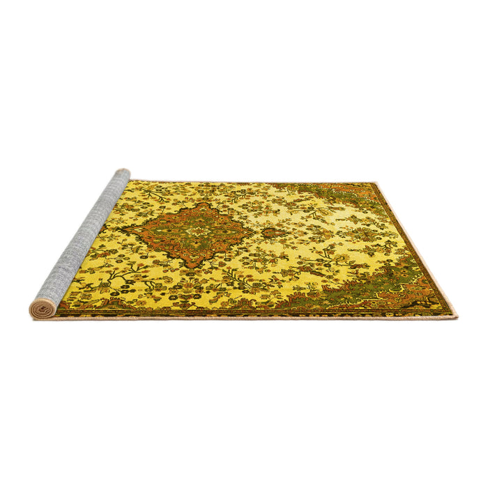 Sideview of Machine Washable Persian Yellow Traditional Rug, wshtr4056yw