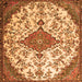 Round Machine Washable Persian Orange Traditional Area Rugs, wshtr4056org