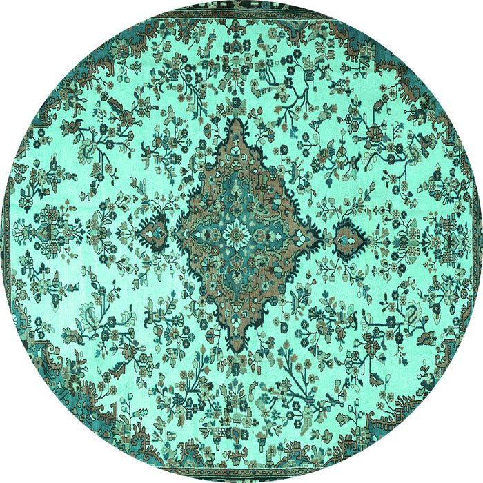 Round Machine Washable Persian Turquoise Traditional Area Rugs, wshtr4056turq