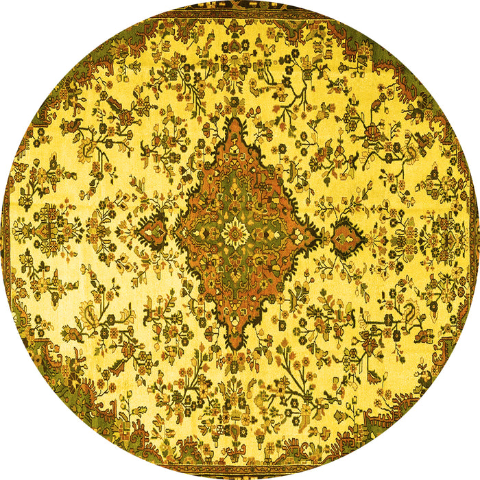Round Machine Washable Persian Yellow Traditional Rug, wshtr4056yw