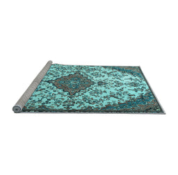 Sideview of Machine Washable Persian Light Blue Traditional Rug, wshtr4056lblu