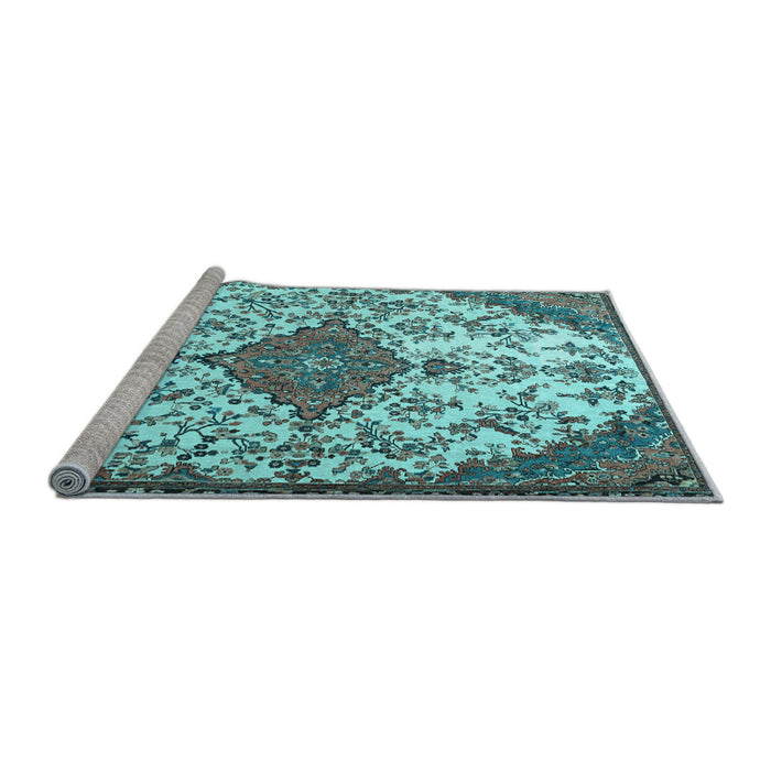 Sideview of Machine Washable Persian Light Blue Traditional Rug, wshtr4056lblu