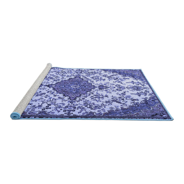 Sideview of Machine Washable Persian Blue Traditional Rug, wshtr4056blu