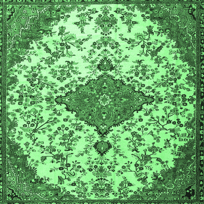 Square Machine Washable Persian Emerald Green Traditional Area Rugs, wshtr4056emgrn