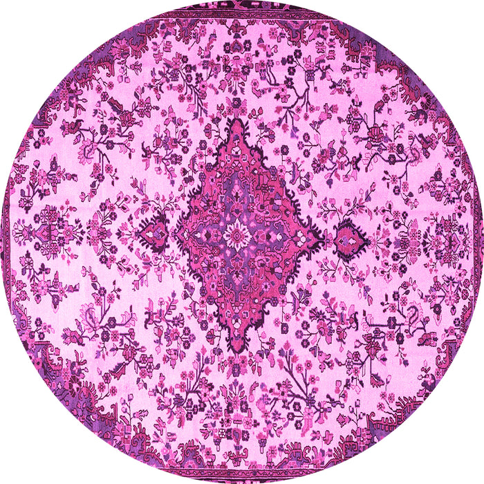 Round Machine Washable Persian Pink Traditional Rug, wshtr4056pnk
