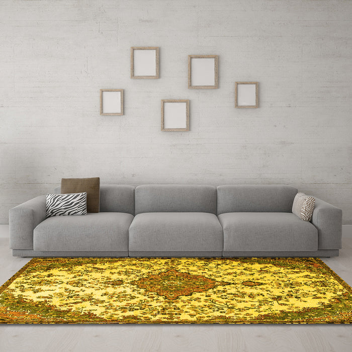 Machine Washable Persian Yellow Traditional Rug in a Living Room, wshtr4056yw