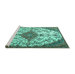 Sideview of Machine Washable Persian Turquoise Traditional Area Rugs, wshtr4056turq