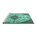 Sideview of Machine Washable Persian Turquoise Traditional Area Rugs, wshtr4056turq