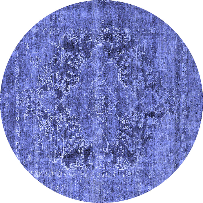 Round Machine Washable Persian Blue Traditional Rug, wshtr4057blu