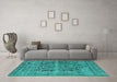 Machine Washable Persian Turquoise Traditional Area Rugs in a Living Room,, wshtr4057turq