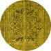 Round Machine Washable Persian Yellow Traditional Rug, wshtr4057yw