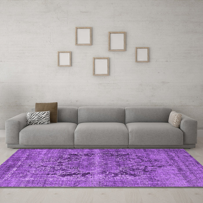 Machine Washable Persian Purple Traditional Area Rugs in a Living Room, wshtr4057pur