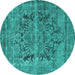 Round Machine Washable Persian Turquoise Traditional Area Rugs, wshtr4057turq