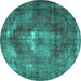 Round Machine Washable Persian Turquoise Traditional Area Rugs, wshtr4058turq