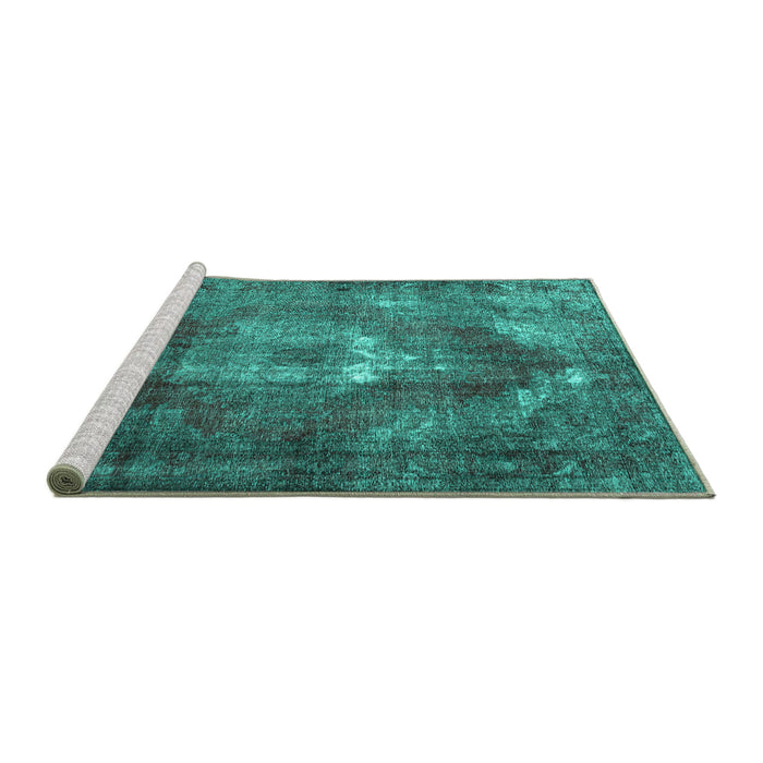 Sideview of Machine Washable Persian Turquoise Traditional Area Rugs, wshtr4058turq