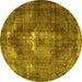 Round Machine Washable Persian Yellow Traditional Rug, wshtr4058yw