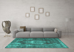 Machine Washable Persian Turquoise Traditional Area Rugs in a Living Room,, wshtr4058turq