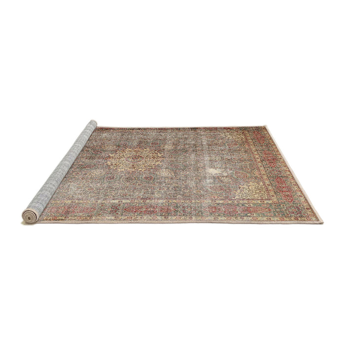 Sideview of Machine Washable Traditional Dark Gold Brown Rug, wshtr4059