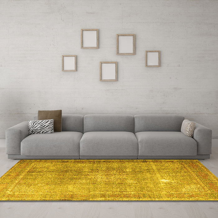Machine Washable Persian Yellow Traditional Rug in a Living Room, wshtr4059yw