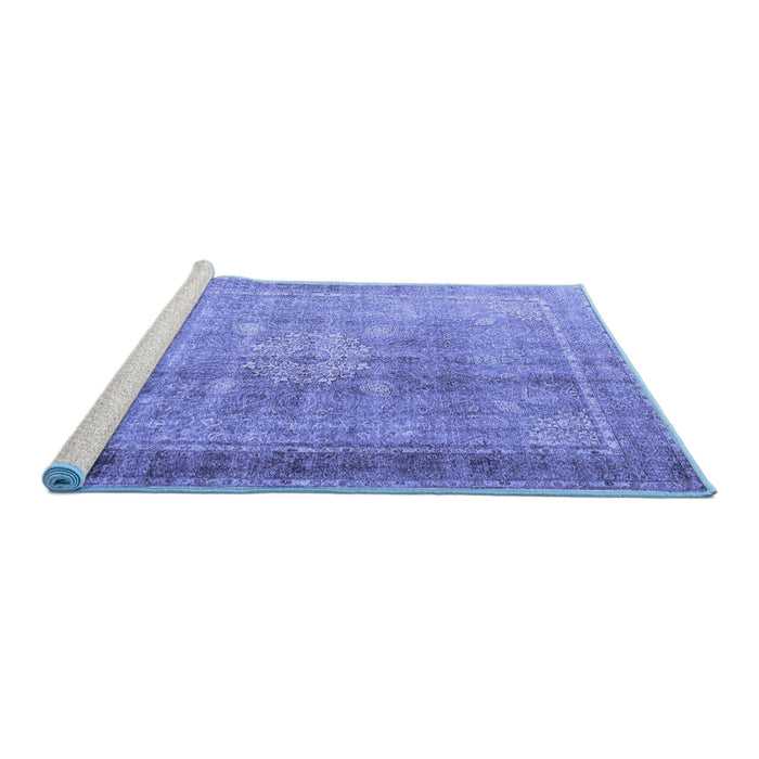 Sideview of Machine Washable Persian Blue Traditional Rug, wshtr4059blu