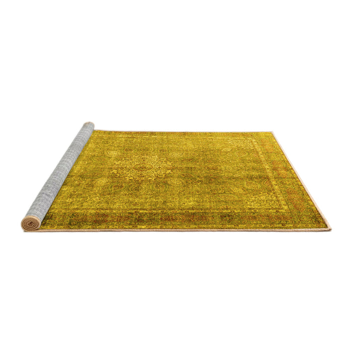 Sideview of Machine Washable Persian Yellow Traditional Rug, wshtr4059yw