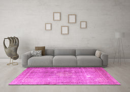 Machine Washable Persian Pink Traditional Rug in a Living Room, wshtr4059pnk