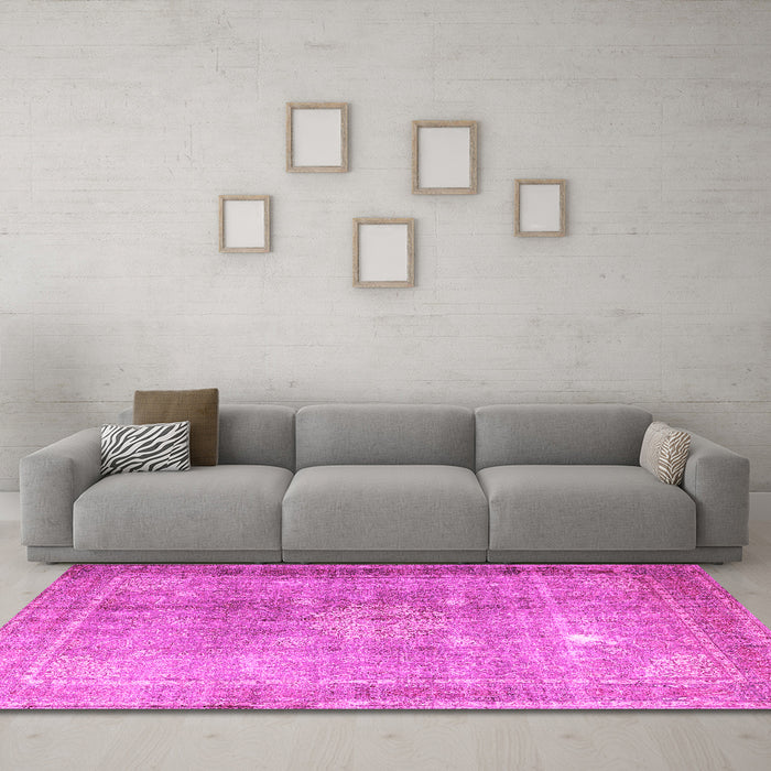 Machine Washable Persian Pink Traditional Rug in a Living Room, wshtr4059pnk