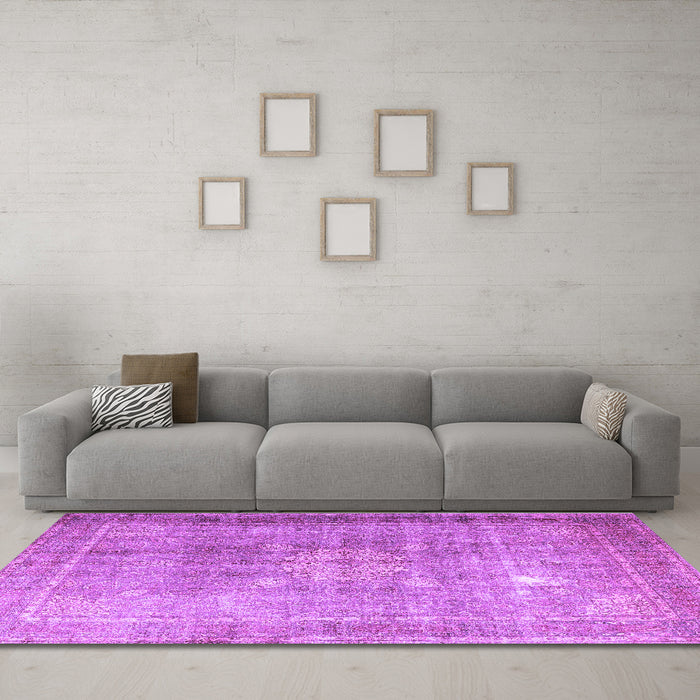 Machine Washable Persian Purple Traditional Area Rugs in a Living Room, wshtr4059pur