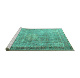 Sideview of Machine Washable Persian Turquoise Traditional Area Rugs, wshtr4059turq