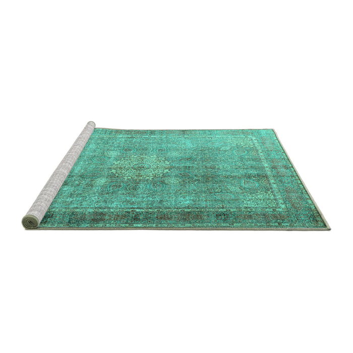Sideview of Machine Washable Persian Turquoise Traditional Area Rugs, wshtr4059turq