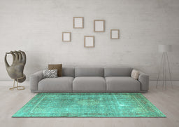 Machine Washable Persian Turquoise Traditional Area Rugs in a Living Room,, wshtr4059turq