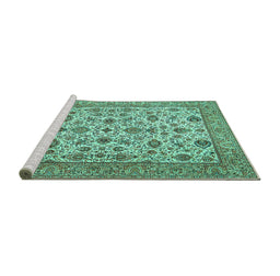 Sideview of Machine Washable Persian Turquoise Traditional Area Rugs, wshtr405turq