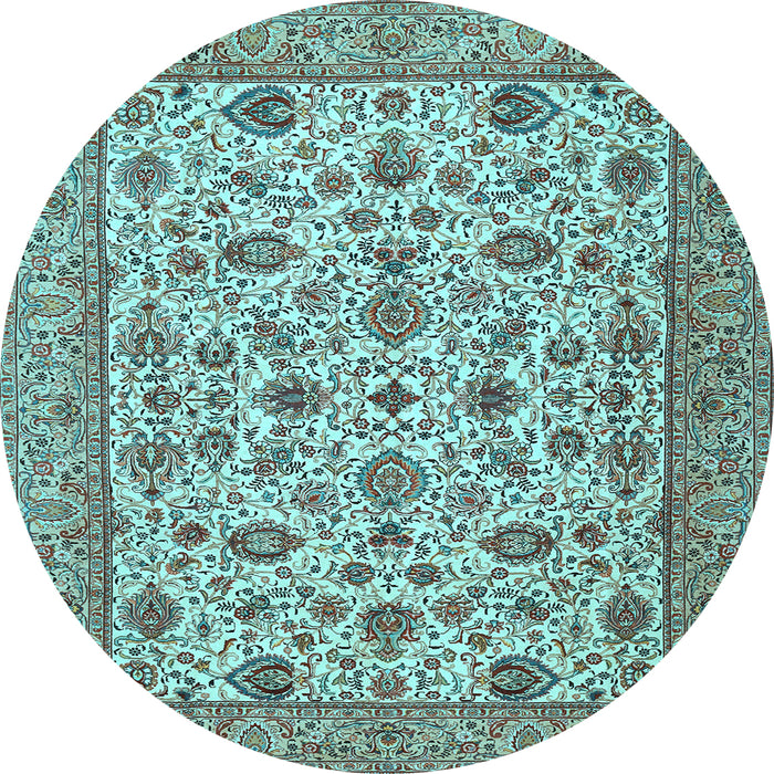 Round Machine Washable Persian Light Blue Traditional Rug, wshtr405lblu