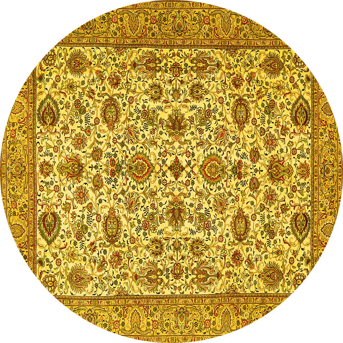 Round Machine Washable Persian Yellow Traditional Rug, wshtr405yw