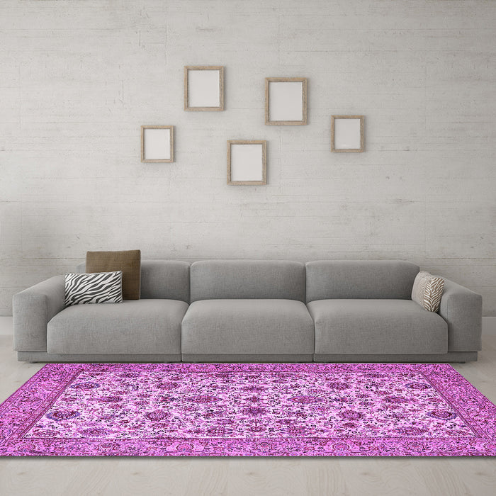 Machine Washable Persian Purple Traditional Area Rugs in a Living Room, wshtr405pur