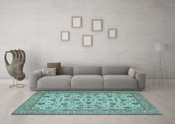 Machine Washable Persian Light Blue Traditional Rug in a Living Room, wshtr405lblu