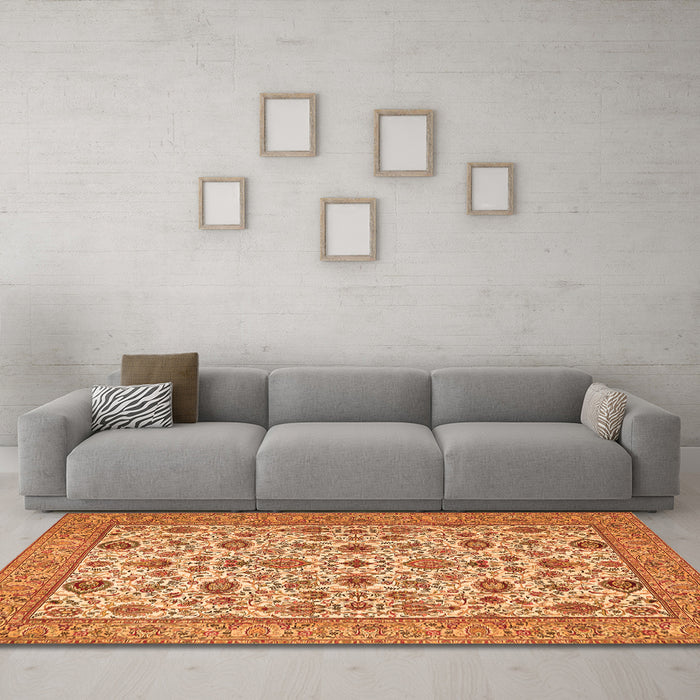 Machine Washable Persian Orange Traditional Area Rugs in a Living Room, wshtr405org