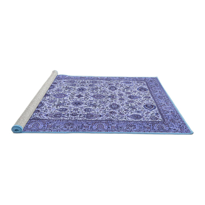 Sideview of Machine Washable Persian Blue Traditional Rug, wshtr405blu