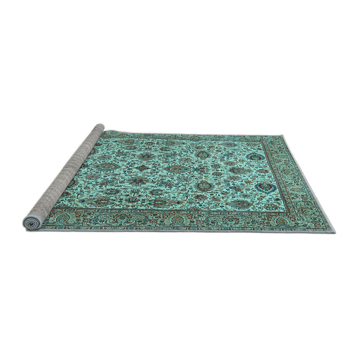 Sideview of Machine Washable Persian Light Blue Traditional Rug, wshtr405lblu
