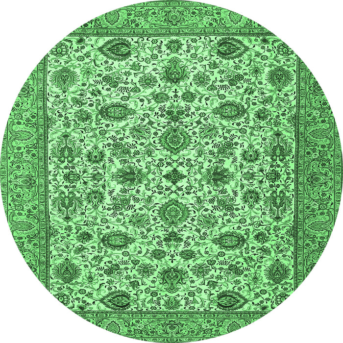 Round Machine Washable Persian Emerald Green Traditional Area Rugs, wshtr405emgrn