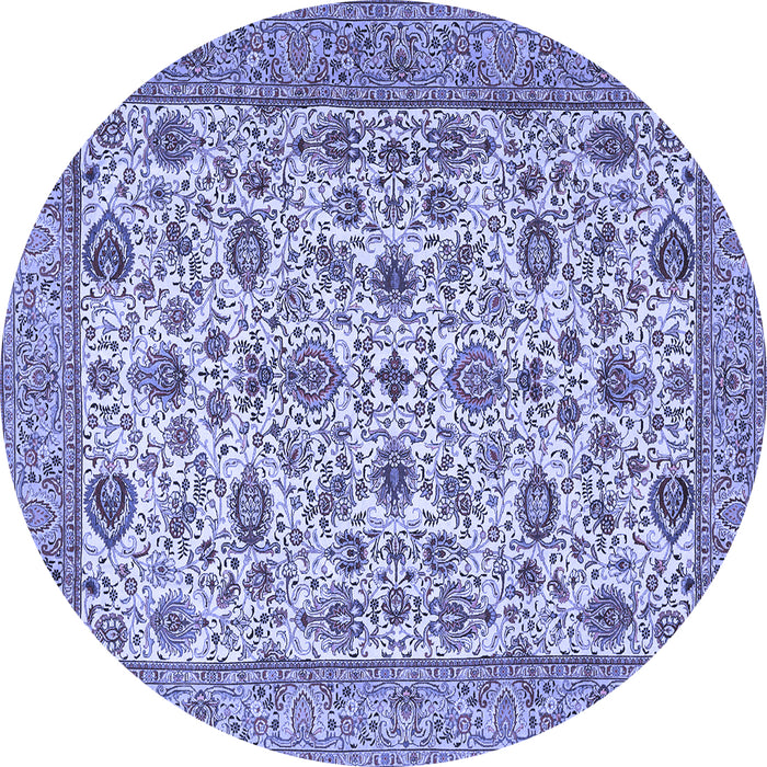 Round Machine Washable Persian Blue Traditional Rug, wshtr405blu