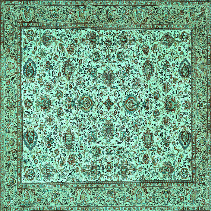 Square Machine Washable Persian Turquoise Traditional Area Rugs, wshtr405turq