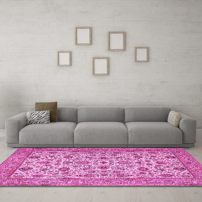 Machine Washable Persian Pink Traditional Rug in a Living Room, wshtr405pnk