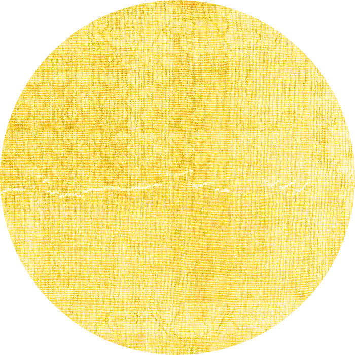 Round Machine Washable Persian Yellow Traditional Rug, wshtr4061yw