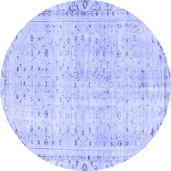 Round Machine Washable Persian Blue Traditional Rug, wshtr4062blu