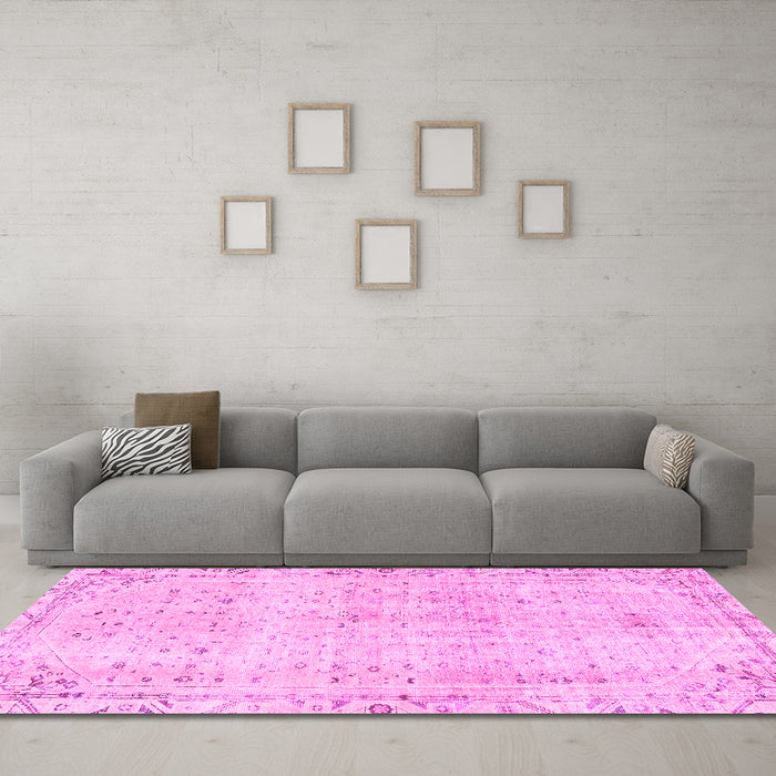 Machine Washable Persian Pink Traditional Rug in a Living Room, wshtr4062pnk